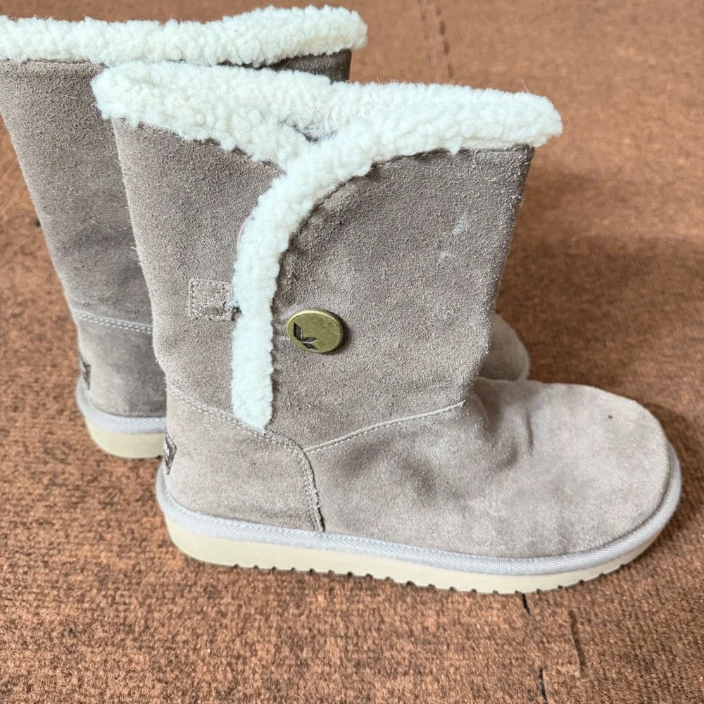 Koolaburra by UGG Victoria Short Suede Boots Taupe Faux Fur Lining Womens A- FIT